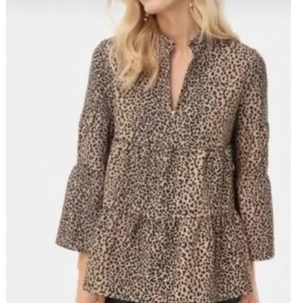 Tuckernuck Edith Leopard Print Tiered Bell Sleeve Boho Top, XS